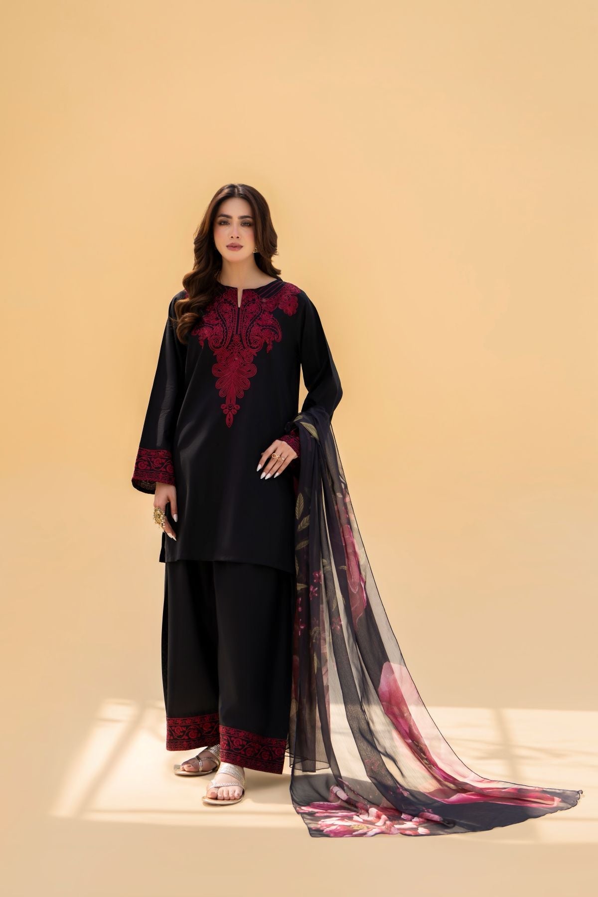 Blush Black 3 PC Stitched