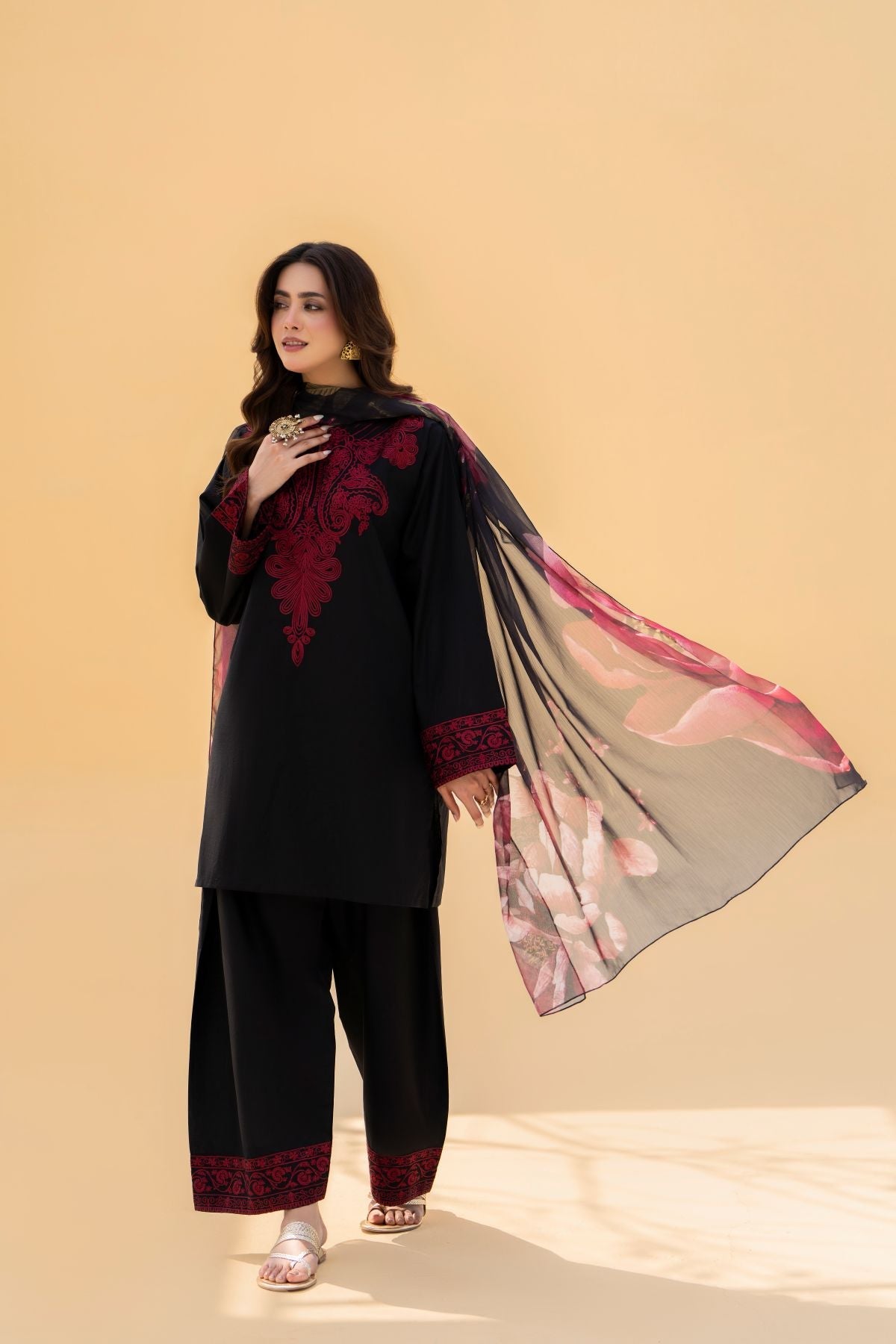 Blush Black 3 PC Stitched
