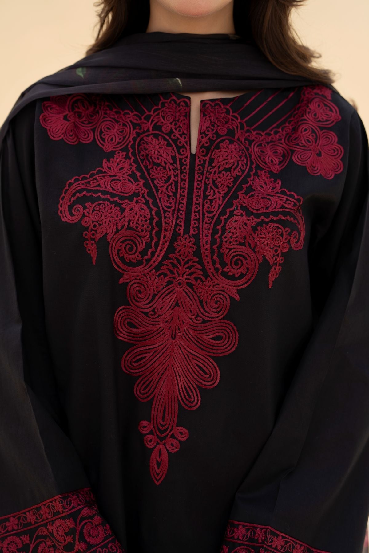 Blush Black 3 PC Stitched